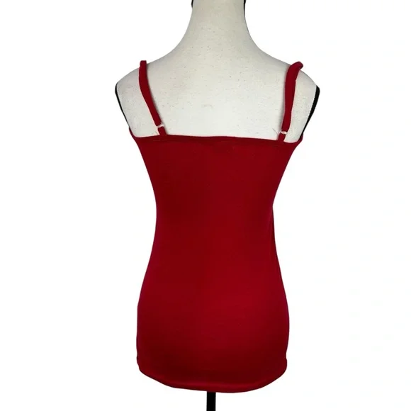 Womens Sequin Spaghetti Cami Top S Red Night Out Club Party Y2K Coquette Sparkle - Picture 5 of 9